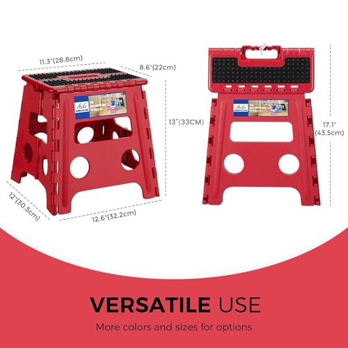 Image of ACKO Folding Step Stool - 13 inch Height Premium Heavy Duty Foldable Stool for Kids and Adults, Kitchen Garden Bathroom Stepping Stool (1 Pack) Dot Red