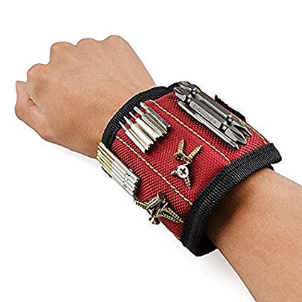 Magnetic Wrist Band with 3 Strong Magnets for Holding Screws; Nails; Drill Bits; Metal Tools - Red-image-13