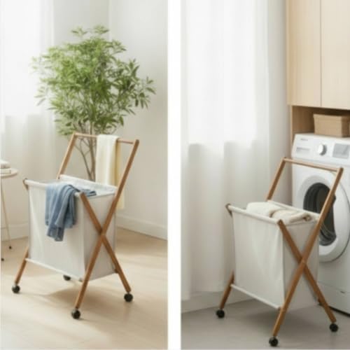 Cesto de ropa con ruedas de gran capacidad y diseño compacto ahorra espacio 7