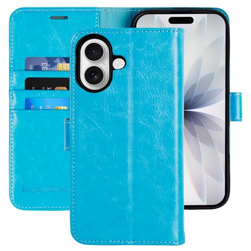 MONASAY Coque iPhone 17, Housse Portefeuille Etui en Cuir PU Antichoc Flip Case [Fonction Support] avec Fentes pour Cartes pour iPhone 17 (6.3 Pouces), Bleu Clair