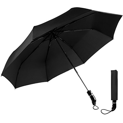 OXA Windproof Travel Umbrella 105cm Diameter Large Umbrella Auto Open Close Umbrella Mens Folding Umbrellas Womans Classic Black Umbrella 210T Waterproof Fabric