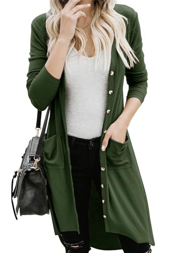 Image of Alaster Queen Women's Open Front Cardigan Button Down High Low Hem Knitted Cardigan Outwear with Pockets