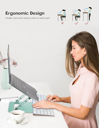 Image of Aoviho Adjustable Laptop Stand for Desk,Portable Laptop Stand Holder and Riser,Foldable Aluminum Notebook Computer Stands for MacBook Air Pro HP Lenovo Dell Samsung, 10-15.6 inch (Fresh Green)