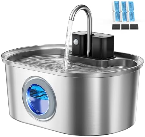 Cat Water Fountain Stainless Steel 108oz/3.2L:Battery Operated Wi...