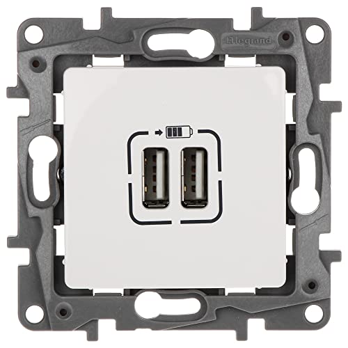 Mecanismo doble USB empotrable Legrand Niloe 764594 con marco blanco de pared 3