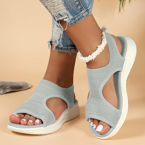 Image of Wide Fit Orthopedic Sandals for Women Summer Slingback Wedge Sandals with Arch Support Casual Knit Mesh Soft Sandals Walking Platform Beach Shoes Comfy Slide Open Toe Sport Shoes