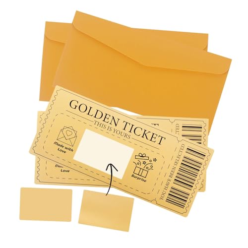 Golden Ticket Scratch off Cards with Envelopes - 2 Pack Scratch Card Reveal Surprise Ticket for Birthdays Valentines Day Christmas - Ideal for Girlfriends Wives Loved Ones
