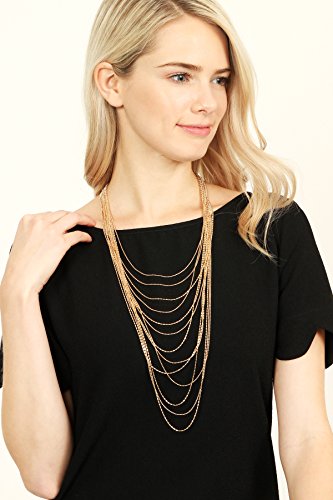 RIAH FASHION Bohemian Multi Layer Statement Necklace - Gypsy Layered Strand Drape Long Y Chain Bar Feather Pendant Drop Lariat2