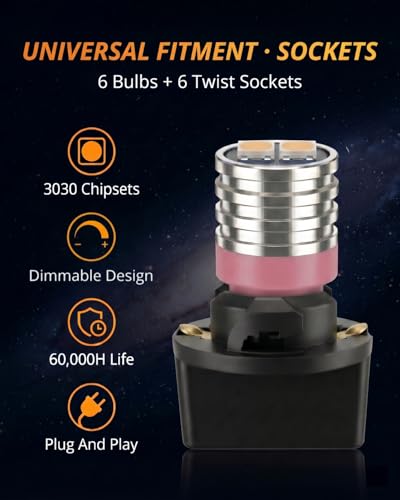 Image of WLJH Pink 194 T10 LED Bulb with Twist-Lock Sockets for Instrument Cluster | 3030 SMD, 200lm, PC194 PC168 PC195, Plug and Play, Glove Box, Courtesy, Map, Dome, Dash Cluster Backlight , 6-Pack
