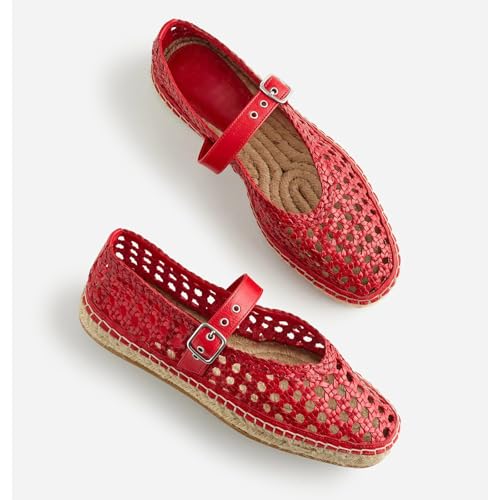 Mesh Ballet Flats Shoes for Women Woven Raffia Mary Jane Dressy Shoes Round Closed Toe Ballerina Flat with Adjustable Buckle2