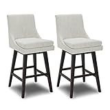 CHITA Bar Height Swivel Barstool with Back Set of 2, FSC Certified Upholstered Bar Stool, 30.7' H Seat Height, Fabric in Ivory