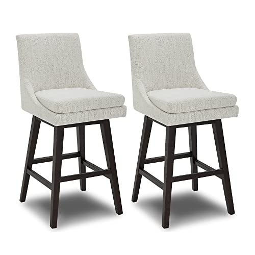 CHITA Bar Height Swivel Barstool with Back Set of 2, FSC Certified Upholstered Bar Stool, 30.7" H Seat Height, Fabric in Ivory