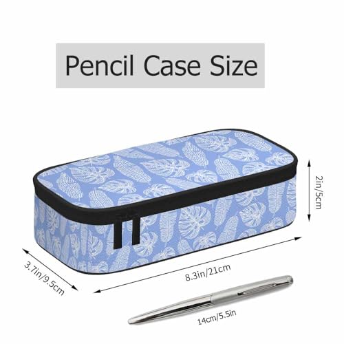 Image of Blue Leaves Pencil Case Tropical Palm Summer Nature Tree Exotic Pencil Bag Pen Markers Pouch Holder Organizer for Boy Girl School Students