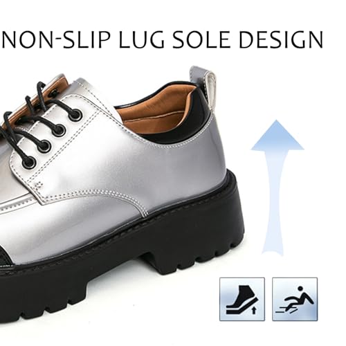 Men's Patent Leather Platform Dress Oxford Shoes Stylish Round-Toe Lug Sole Non-Slip Slip-On Business Wedding Shoes Classic Work Height-Enhancing Oxford Shoe3