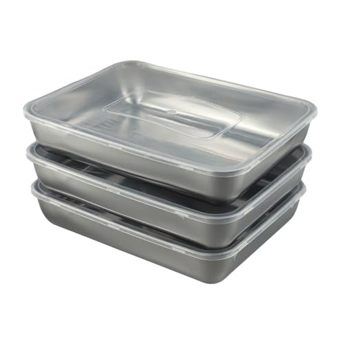 Volakebeing 3 cajas de conservación de acero inoxidable, recipientes de almacenamiento multiusos con tapas de sellado para cocina, refrigerador, picnics al aire libre, bandejas cuadradas para