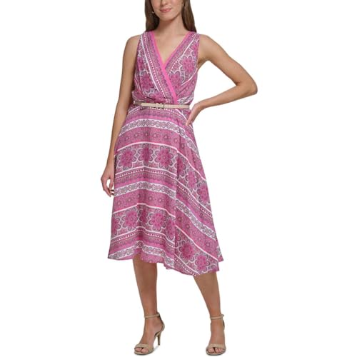 Image of Tommy Hilfiger Women's Sleeveless Surplice Neck Chiffon Belted Midi Dress