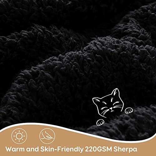 Image of Cottonblue Faux Fur Weighted Throw Blanket 15lbs for Adults, Luxury Cozy Sherpa Plush Weighted Blankets 48x72 inches,Warm Elegant Microfiber Reversible Heavy Blanket for Couch Bed Chair, Black