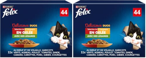 Purina, Felix, Delicioso dúo, Maxi Paquete, 44 x 85g-El Embalaje Puede Variar (Paquete de 2)
