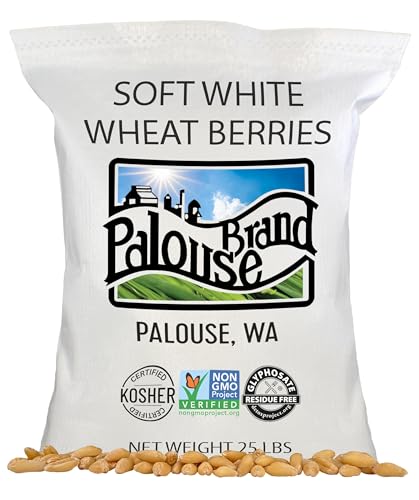 Palouse Brand Certified Glyphosate Residue Free Soft White Wheat Berries | 25 LBS Bulk | Family Farmed in Washington State | Sproutable | Non-GMO Project Verified | Kosher