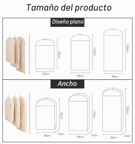 Miniatura 5 de Bolsa De Ropa De Algodón, Bolsa De Ropa Para Colgar, Fundas Para Trajes Transpirables Naturales Con Cremallera Metálica, Fundas Para Ropa De Gran Capacidad Para Pieles, Vison Size:90 58cm,Color:Plano