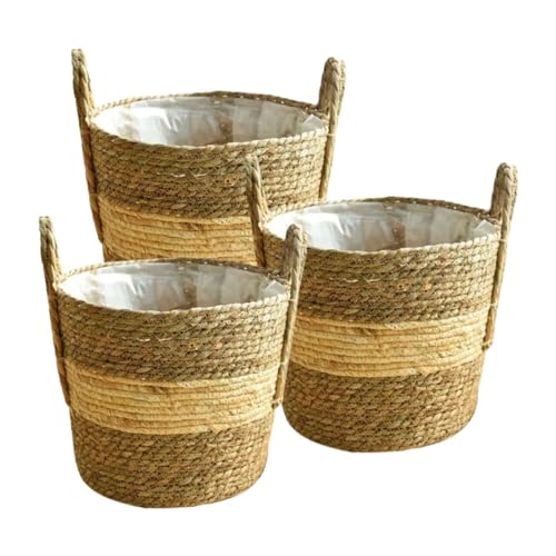 3 Vasos Cestos De Palha Para Manta Planta Cachepot Chic Boho