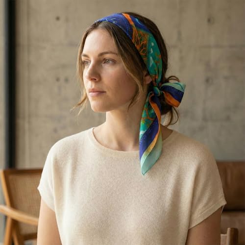 Image of Satin Silk Small Square Scarf for Women, Printed Soft and Comfy Neck Head Tie Scarf Bandana