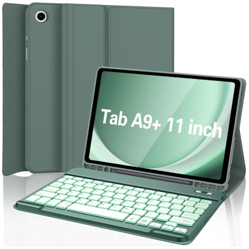 Funda teclado Galaxy Tab A9 Plus retroiluminada de 7 colores para escribir en la oscuridad