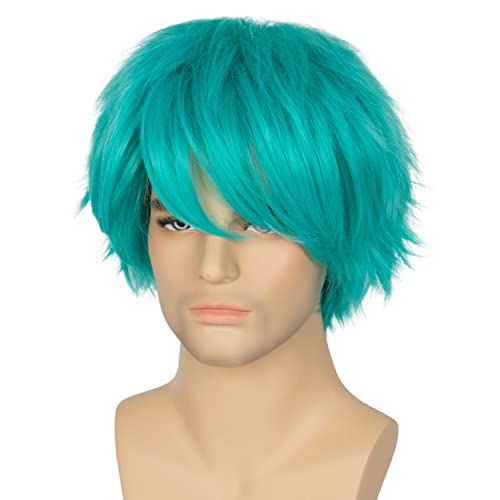 Miss U Hair Teal Wig With Bangs Turquoise Wig Short Straight Layered Anime Cosplay Wig Men Women