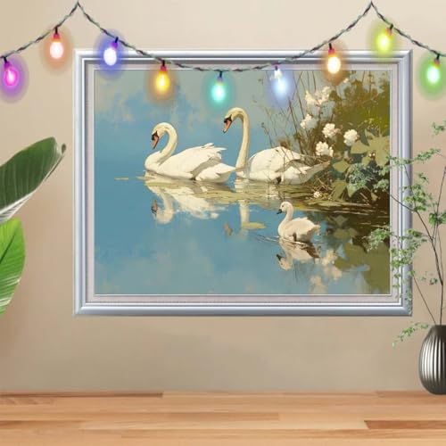 Broderie diamant adulte grand format 80x107 cm : kit complet peinture diamant strass 5D cygnes