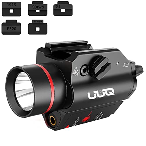 UUQ 5 Adapter Pistol Laser Light Combo, 1000 Lumen Laser Handgun Light for 20mm Picatinny Rail, Tactical Weapon Light with Red Beam, 3 Modes Flashlight Laser Sight for Pistol Handgun Shotgun, Redâ€¦