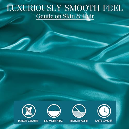 Image of Madison Park Essentials Satin Sheets Full Size Bed Set, 6 Piece, Teal | Luxury and Smooth Silky Bedding with Natural Sheen, All Around Elastic 14 inch Pocket fits up to 16 inch Mattress, Year-Round Cozy