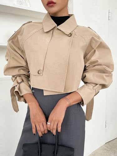 Kedera Khaki Cropped Trench Coat - Small Size, Double-Breasted Y2K Style - Image 5