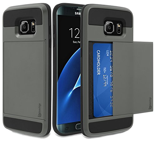 Bastex Samsung Galaxy S7 Edge Case, Hybrid Black Rubber Silicone Cover Silver Hard Plastic Hidden Credit Card Cash Id Holder Slot Case for Samsung Galaxy S7 Edge G935