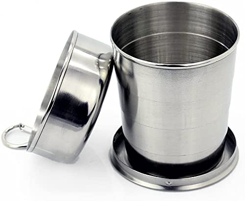 Collapsible Travel Cup for Dishes & Utensils, Stainless Steel Folding Camping Cup with Lid