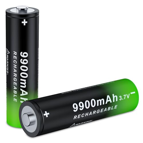 DQGG 2 Pack 3.7 Volt Ni-MH Rechargeable Battery Button Top 9900 mAh High Capacity 3.7v NiMH Batteries for Flashlight Headlamp