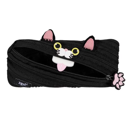 ZIPIT Cat Pencil Case for Girls, Cute Zipper Pouch for Kids, Black