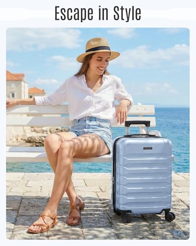 Image of LIGHT FLIGHT Carry On Luggage 22x14x9 Airline Approved, Expandable Carry On Suitcases with Wheels, Lightweight Luggage, Durable Hard Shell 20 Inch Rolling Suit Case for Men Women Travel,Light Blue