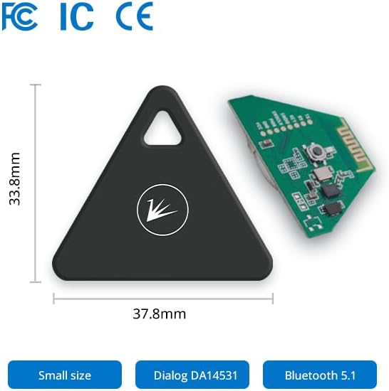 Feasycom FSC-BP103B black triangular beacon with internal PCB and dimensions