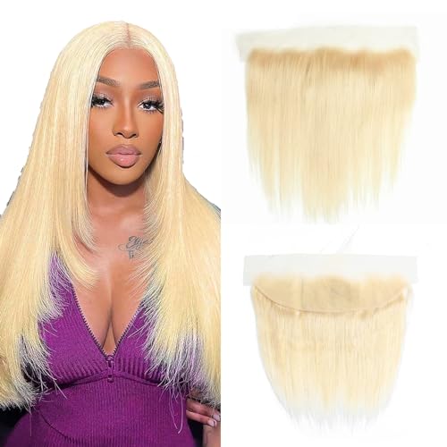 613 Frontal Human Hair Straight Blonde Frontal Transparent Hd Lace 13x4 With Baby Hair Indian Remy Hair Pre Plucked 613 Closure Ear To Ear For Women 9a Grade 10 Inch