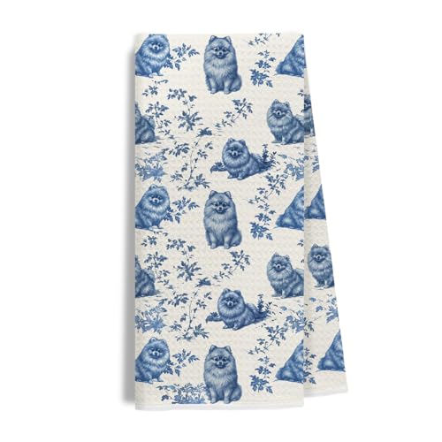 Image of Pomeranian Kitchen & Dish Towel, Chinoiserie Dog Mom Gift Hand Towel for Dog Lovers, Farmhouse Tea Towel for Women, 16x24 Inch
