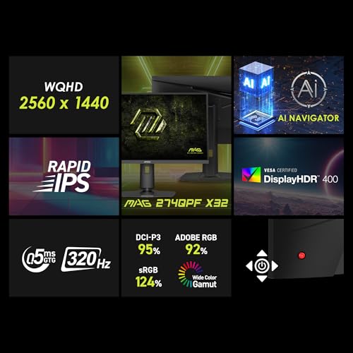Image of msi MAG 274QPF X32 27-inch 2560 x 1440 (QHD) Gaming Monitor, 320Hz, AMD FreeSync Premium, NVIDIA G-SYNC Compatible, HDR Ready, HDMI, VGA Port, VESA, Tilt, 0.5ms, Black