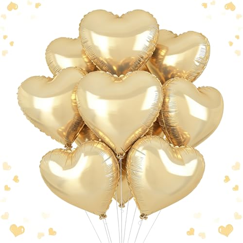 Ballon Coeur Or clair, 12pcs Forme de Coeur Ballons Doré, Ballons en Aluminium Coeur, Or clair Ballon Coeur Helium pour Anniversaire, Mariage, Engagement, Douche de bébé, Valentine Décoration