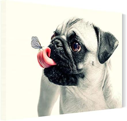 Purple Verbena Art Bulldog and Butterfly Picture Canvas Print Cute Roll Tongue Pet Dog Photo Painting Canvas Home Wall Art Decoration for Living Room Bedroom Wall Décor Artwork,Framed 12x16 inches