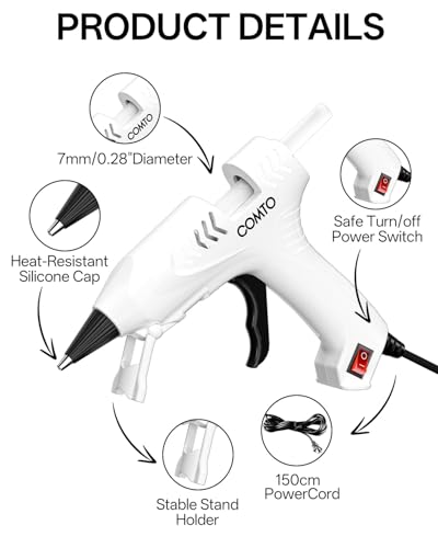 COMTO Hot Glue Gun with 30 Sticks, 20W Fast Preheating Mini Hot Glue Gun and Sticks Set for School Crafts DIY Arts and Quick Home Repairs, White - Thumbnail 3