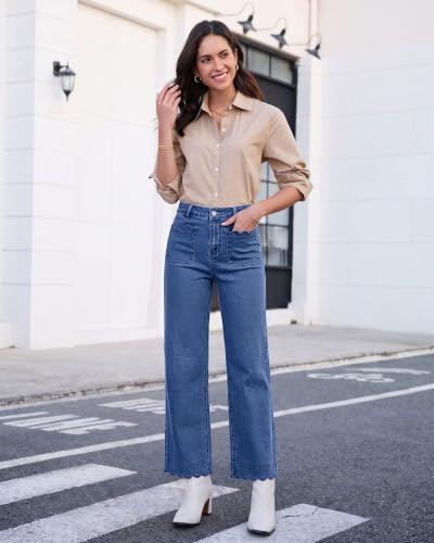 GRAPENT Jeans for Women Scalloped Straight Leg Ankle Stretchy Denim Pants - image 4