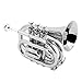 Foyarinal Bb Pocket Trumpet - Brass Pocket Trumpet B Flat Nickel Plated, 7C Mouthpiece, Complete Beginner Kit - Includes Hard Carrying Case, Cleaning Kit, Gloves .(silvery)