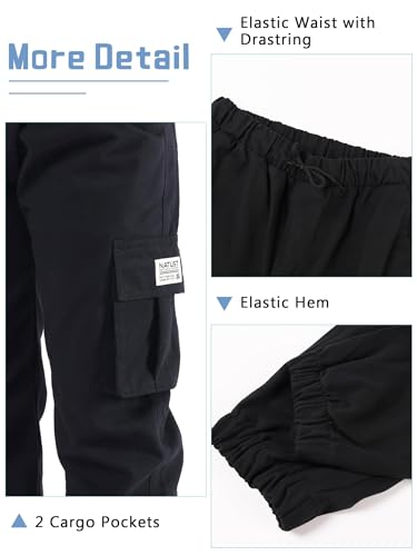 Image of NATUST Boys Cargo Joggers Drawstring Jogging Pants Kids Elastic Waist Trousers 5-14 Years