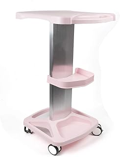 Beauty Salon Trolley Cart 3 Tier Rolling Cart Aluminum Alloy Mobile Salon Spa Stand Roller Trolley with Wheel,Beauty Service Instrument Tray Rolling Cart Tool Cart Pink Beauty Cart Esthetician Cart (