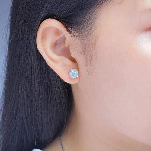CINily Sterlinig Silver Plated White Opal Stud Earrings, 8 mm Round Stud Earrings for Womens Sensitive Ears by CiNily - Image 4