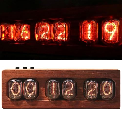 Reloj Nixie digital retro con base de madera y conector tipo C 8